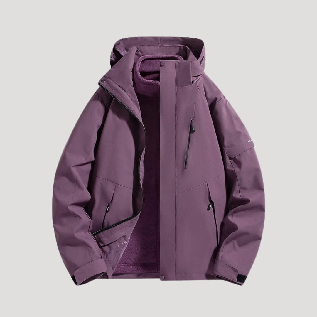 Purple Women's Waterproof Hooded Windbreaker Jacket with Zip Front & Pockets — Olivia
