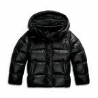 Black Women's Hooded Winter Jacket with Quilted Structure & Side Pockets - Front Full