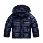 Dark Blue Women's Hooded Winter Jacket with Quilted Structure & Side Pockets - Front Full