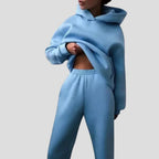 Blue Women's Hoodie Jogger Set with Drawstring Hood & Side Pockets