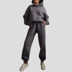 Dark Grey Women's Hoodie Jogger Set with Drawstring Hood & Side Pockets