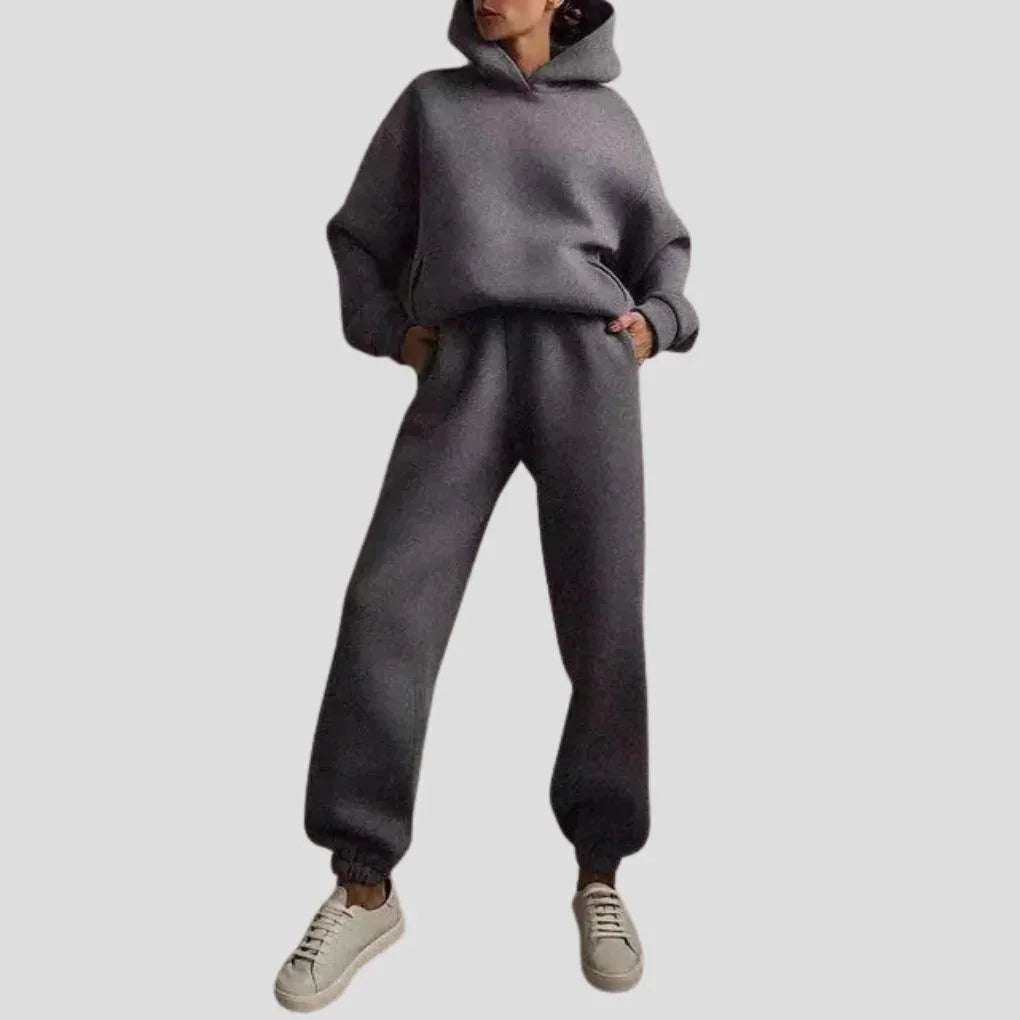 Dark Grey Women's Hoodie Jogger Set with Drawstring Hood & Side Pockets