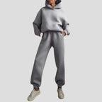 Grey Women's Hoodie Jogger Set with Drawstring Hood & Side Pockets