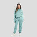 Light Green Women's Hoodie Jogger Set with Drawstring Hood & Side Pockets