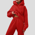 Red Women's Hoodie Jogger Set with Drawstring Hood & Side Pockets