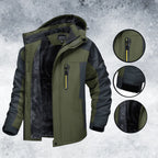 Men's Insulated Hooded Winter Jacket with Zip Pockets & Relaxed Fit - Green Detail Callouts