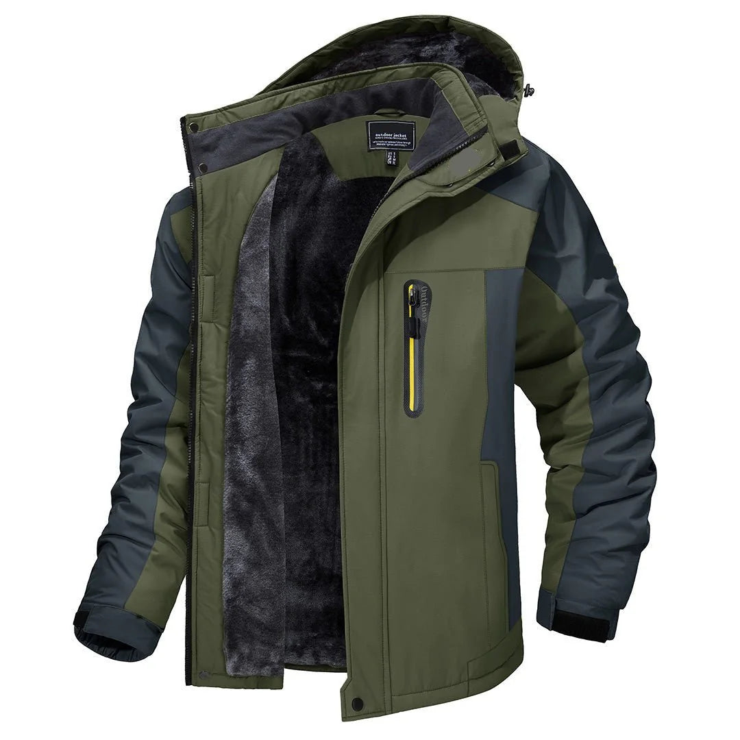 Men's Insulated Hooded Winter Jacket with Zip Pockets & Relaxed Fit - Green Studio Flat Open