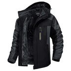 Black Men's Insulated Hooded Winter Jacket with Zip Pockets & Relaxed Fit