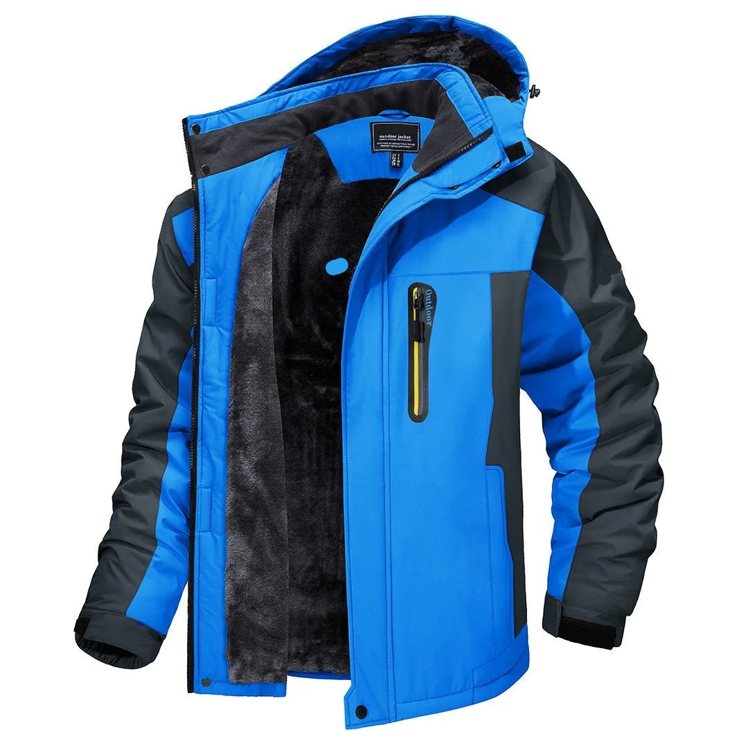 Light Blue Men's Insulated Hooded Winter Jacket with Zip Pockets & Relaxed Fit - Studio Flat