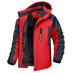 Red Men's Insulated Hooded Winter Jacket with Zip Pockets & Relaxed Fit