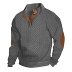 Dark Grey Men's Jacquard Sweater with Button-Front Placket & Relaxed Fit
