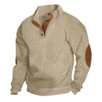 Khaki Men's Jacquard Sweater with Button-Front Placket & Relaxed Fit