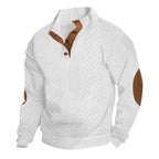 White Men's Jacquard Sweater with Button-Front Placket & Relaxed Fit - Front Full Studio