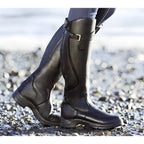 Black Women's Waterproof Leather Knee High Riding Boots with Cushioned Footbed - Beach Walking