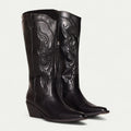 Black Women's Western Boots — May Cushioned Pointed-Toe Embroidered - Front Angled Pair