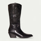 Black Women's Western Boots — May Cushioned Pointed-Toe Embroidered - Side Profile