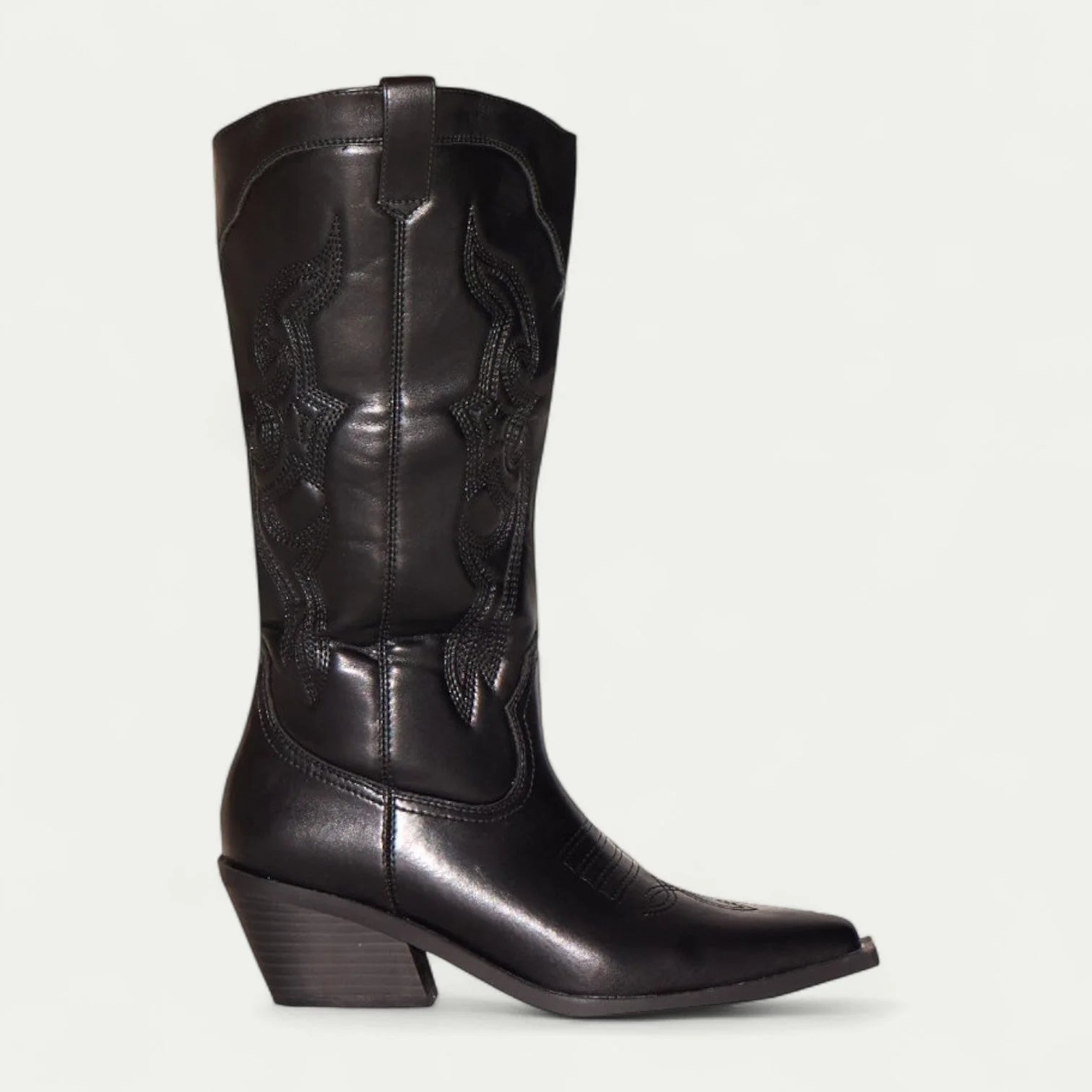 Black Women's Western Boots — May Cushioned Pointed-Toe Embroidered - Side Profile