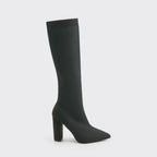 Women's Knit Knee High Boots with Block Heel & Pointed Toe - Studio Side Single
