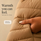 Women's Knit Sleeve Puffer Jacket with Quilted Front & Ribbed Hood - Quilted Texture Close Up