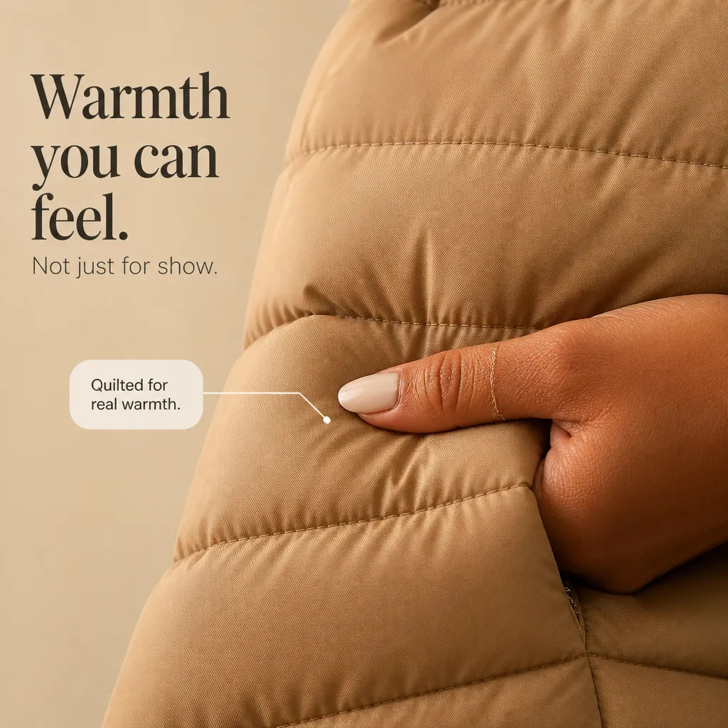 Women's Knit Sleeve Puffer Jacket with Quilted Front & Ribbed Hood - Quilted Texture Close Up