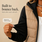 Women's Knit Sleeve Puffer Jacket with Quilted Front & Ribbed Hood - Sleeve Cuff Detail