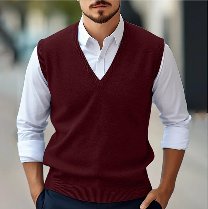 Red Men's Tailored Knit V-Neck Vest