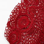 Burgundy Women's Lace Sleeve Top with Button-Front V-Neck & Crochet Trim — Alexa - Lace Pattern Close Up