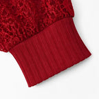 Burgundy Women's Lace Sleeve Top with Button-Front V-Neck & Crochet Trim — Alexa - Sleeve Cuff Detail