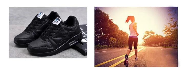 Black Women's Lace-Up Athletic Sneakers — Diana Faux Leather Cushioned Sole - Studio Pair Outdoor