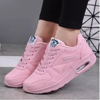 Pink Women's Lace-Up Athletic Sneakers — Diana Faux Leather Cushioned Sole - Front Worn Pose