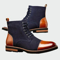 Blue Men's Lace-Up Oxford Shoes — Abby Cap Toe Suede Ankle Boots - Pair Side Angle