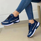 Blue Women's Lace-Up Athletic Sneakers — Maddison Wedge-Sole Two-Tone Cushioned - Front Side Pose