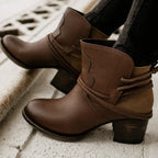 Brown Women's Lace-Up Western Boots — Estelle Cushioned Block Heel Ankle - Back Detail