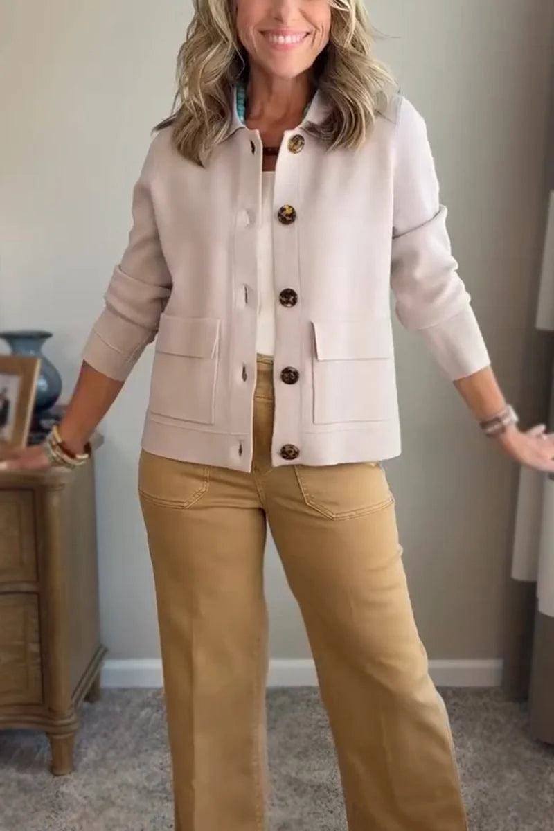 Women's Casual Blazer with Lapel Collar & Patch Pockets - Full Body Front