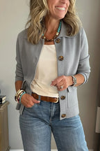 Gray Women's Casual Blazer with Lapel Collar & Patch Pockets