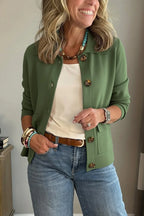 Green Women's Casual Blazer with Lapel Collar & Patch Pockets