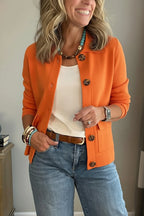 Orange Women's Casual Blazer with Lapel Collar & Patch Pockets — Philippa