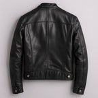 Men's Leather Biker Jacket with Zip Pockets & Slim Fit - Back Flat Lay