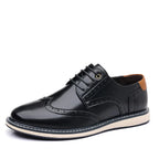 Men's Leather Oxford Shoes with Cushioned Sole & Brogue Wingtip Detailing - Studio Angle