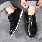 Men's Leather Oxford Shoes with Cushioned Sole & Brogue Wingtip Detailing - Worn Lifestyle Top