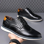 Black Men's Leather Oxford Shoes with Cushioned Sole & Brogue Wingtip Detailing