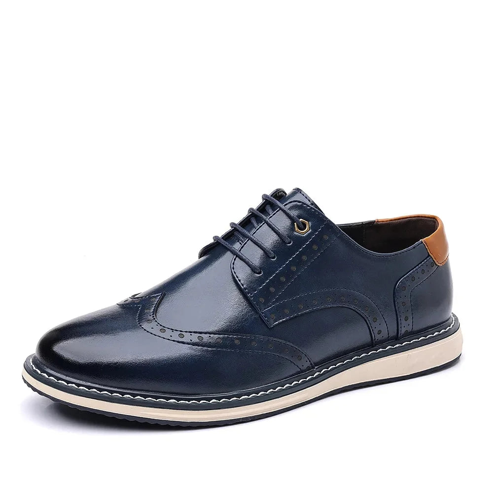 Men's Leather Oxford Shoes with Cushioned Sole & Brogue Wingtip Detailing - Studio White