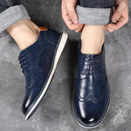 Men's Leather Oxford Shoes with Cushioned Sole & Brogue Wingtip Detailing - Worn Lifestyle Top