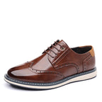 Men's Leather Oxford Shoes with Cushioned Sole & Brogue Wingtip Detailing - Studio Side Profile