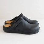 Black Men's Leather Mules with Adjustable Buckle & Cushioned Footbed — Lincoln - Side Pair