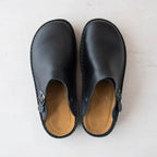 Black Men's Leather Mules with Adjustable Buckle & Cushioned Footbed — Lincoln - Top Down Studio