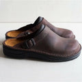 Dark Brown Men's Leather Mules with Adjustable Buckle & Cushioned Footbed — Lincoln - Side Pair Studio