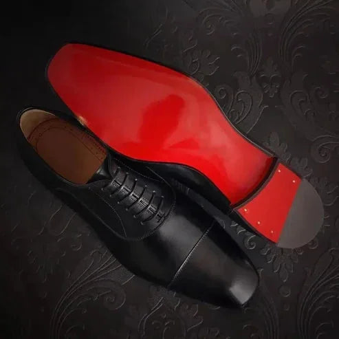 Black Men's Leather Oxford Shoes — Hayden Tailored Cap-Toe Lace-Up - Overhead Sole View