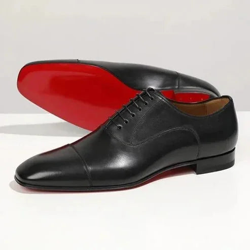 Black Men's Leather Oxford Shoes — Hayden Tailored Cap-Toe Lace-Up - Side Profile Sole