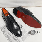 Black Men's Leather Oxford Shoes — Hayden Tailored Cap-Toe Lace-Up - Sole With Watch